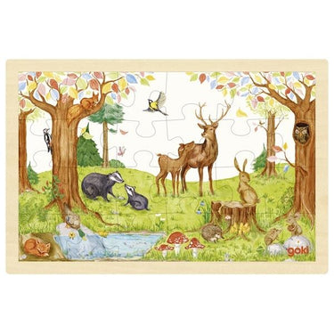 wooden jigsaw puzzle with forest animals